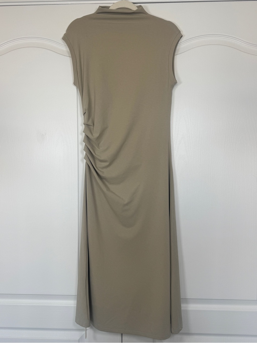 NWT OGL CashSoft Mockneck Tucks Midi Dress zSleeveless Minimalist Large - Picture 3 of 12